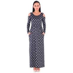 Robe Longue A Pois De Soiree Bleu