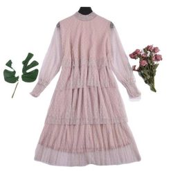 Robe Manche Longue A Pois Tulle