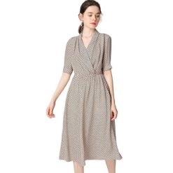Robe Manche Longue A Pois Tunique En Soie