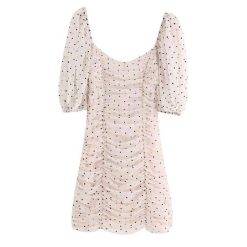 Robe Manche Longue A Pois Vintage Evasee