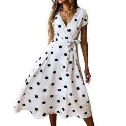 robe à pois année 50 pastorale ceinturé blanche