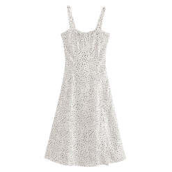 Robe Blanche Fine Bretelle À Pois Courte