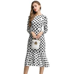 Robe Longue A Pois Chemisiers Femmes Blancs Dentelle Manches