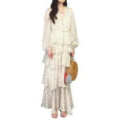 Robe Manche Longue A Pois Jupe Plissee Femme