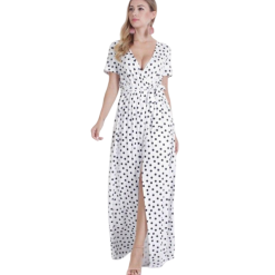 Robe Longue À Pois D'Été Trapèze Fluide