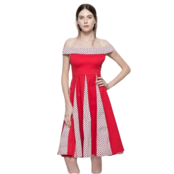 Robe De Soirée Courte Rouge Sans Bretelles À Pois Année 50