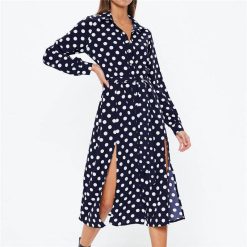 Robe Longue A Pois Chemisier Mousseline De Soie