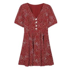 Robe A Pois Courte Rouge