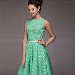 robe annee 50 verte a pois blanc