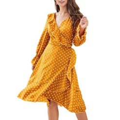 Robe Longue A Pois En Dentelle Manches