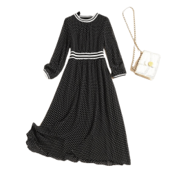 Robe Fourreau Noire Mi Longue À Pois Année 50 BCBG