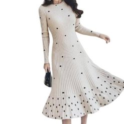 Robe Longue A Pois Pull Moulante