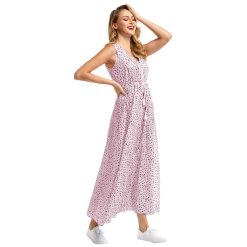 robe longue a pois avec une rose derriere