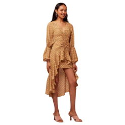 Robe Longue Or À Pois Blanc