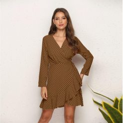 Robe à Pois Courte##Robe à Pois Courte<br> Cravate Longues Col V - coccinelle-paradis