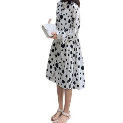 Robe Longue A Pois Haut Dentelle Noir Manches