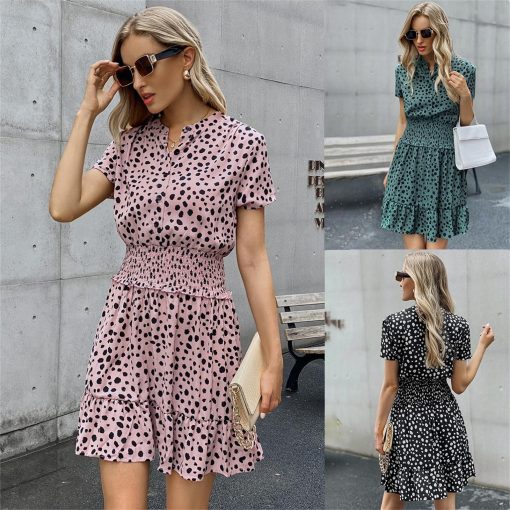 Robe tunique décontractée à col en V pour femmes, imprimé à pois, dos nu, uni, ligne A, bretelles, été, tendance, 2023 1