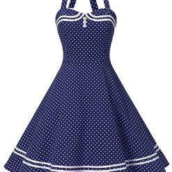 Robe de Soirée Sexy en Coton Rétro à Pois, Hepburn, Vintage des Années 50, Pin Up, Rockabilly, Style Marine, Été 2022 1
