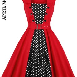 Robe patchwork vintage pour femme, tunique évasée en coton, imprimé à pois, midi, robe de soirée, été, décontracté, respirante, années 50, 2023 1