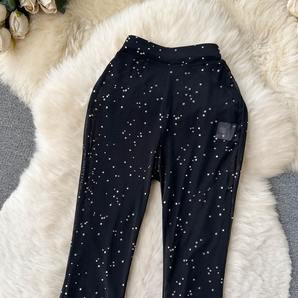 Pantalon mince évasé taille haute pour femme, noir, imprimé à pois, tenue de danse Hip Hop, nouvelle collection été 2023 2