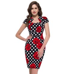 Grace Karin-Robe crayon en coton pour femme, tenue de soirée rétro, vintage, enveloppée aux hanches, longueur aux genoux, motif floral, à pois, slim 1