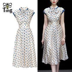 Tingfly-Robe de bureau élégante à pois pour femme, longueur au genou, robe de travail, mode de piste, vintage, été, nouveautés 1