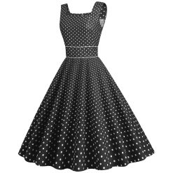 Robe de Soirée Vintage à Pois pour Femme, Col Carré, Rockabilly, Bal Swing, Été, FibMidi, Années 50 et 60 1