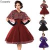 Robe Hepburn vintage pour femme, robe trapèze en fibre, châle, rétro, années 50, à pois, noir, rouge, femme, élégante, rockabilly 1