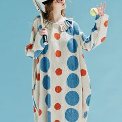 Imakokoni – robe à manches longues, design original, col rond, pull, pois, longueur moyenne, décontracté, bleu, ample, 234020 1