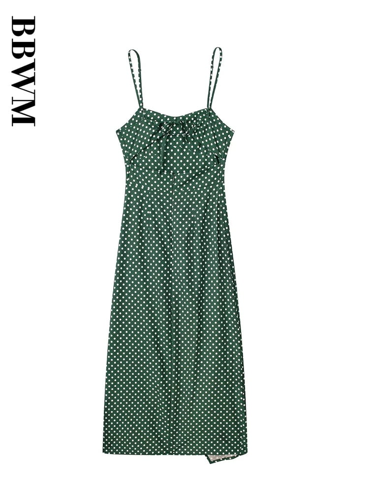 Robe mi-longue à pois pour femmes, corset imprimé, sexy, vintage, dos nu, longue, bretelles, chic, été, 2023 2