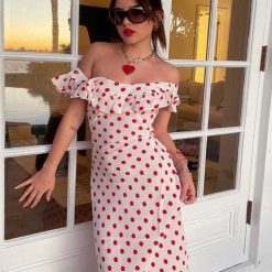 Jcorde ISSA MO-Robe maxi à volants et à pois pour femme, tenue de soirée élégante et moulante, vêtement de plage et de vacances, été 2023 1