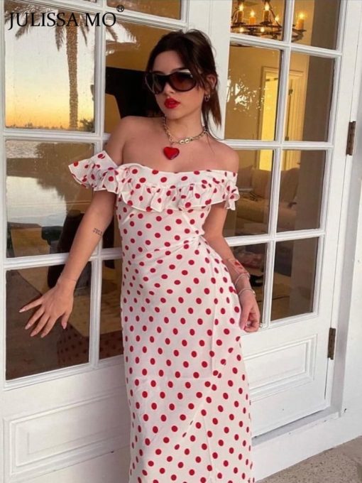 Jcorde ISSA MO-Robe maxi à volants et à pois pour femme, tenue de soirée élégante et moulante, vêtement de plage et de vacances, été 2023 1