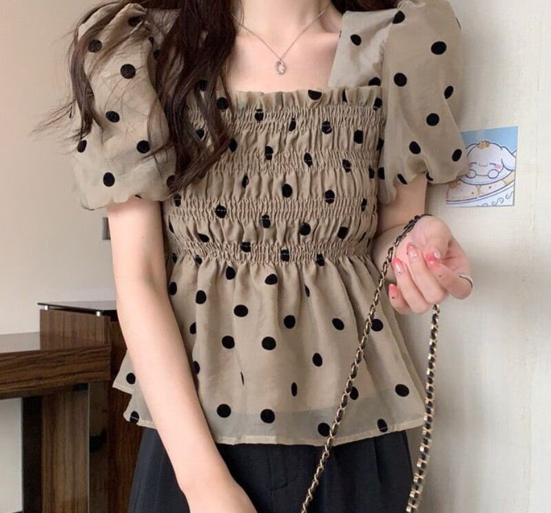 Chemisiers Manches Bouffantes Pois Elegants