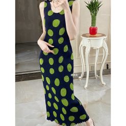 Ata Yake-Robe plissée rétro à pois pour femme, haut long, coupe couvertes, fibre, précieux, vacances, nouveau style, été, 2023 1