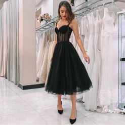 Robes de Rhcourtes en tulle à pois noirs pour femmes, robe de soirée en velours longueur thé, robes de soirée de mariage, offre spéciale, 2023 1