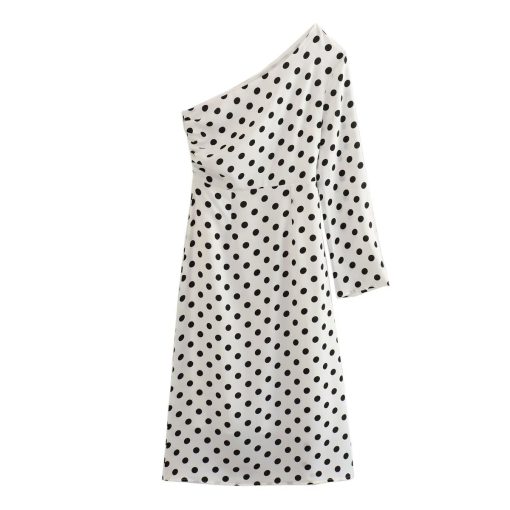 Robe asymétrique blanche à pois pour femmes, tenue élégante, chic, une manche, mi-longue, nouvelle collection été 2023 1