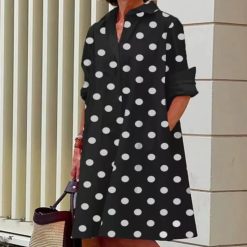 Robe Chemise à Manches sulfet Col en V pour Femme, Vêtement Décontracté, Sexy, à Pois, Couleur Unie, à la Mode, Nouvelle Collection Été 2023 1