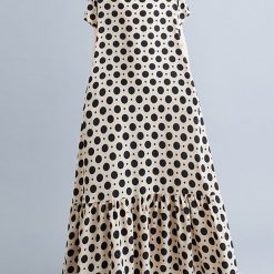 Robe en coton à manches courtes pour femmes, vintage, à pois, décontractée, ample, maxi, longue, vêtements élégants, nouvelle collection été 2023 1