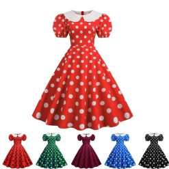 Robe d'été rouge vintage pour femmes, rétro, imprimé à pois, col claudine, robe de soirée Rockabilly, balançoire, 2023 1