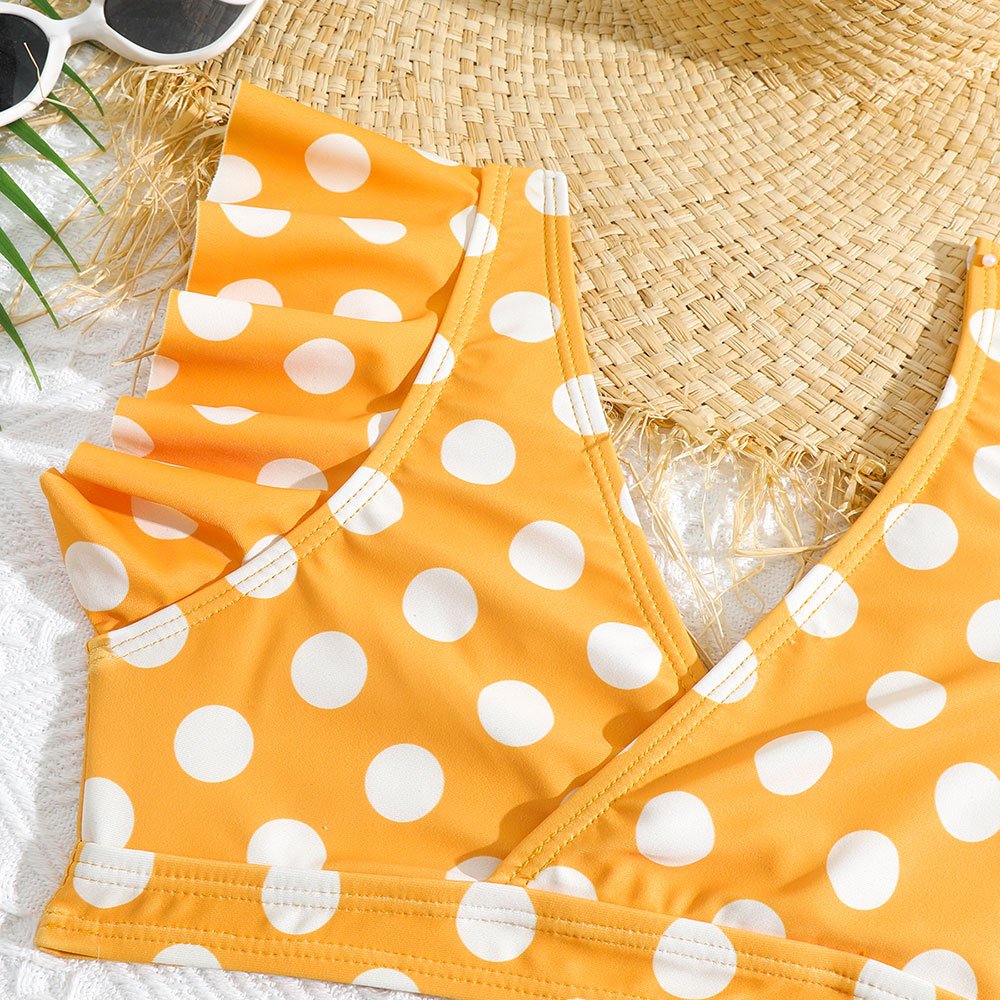 Maillot de bain deux pièces imprimé citron et pois pour fille, bikini, taille haute, à volants, pour enfants de 2 à 12 ans 2