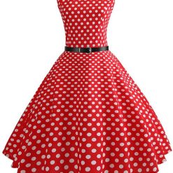 Robe d'été rouge à pois pour femmes, vintage, élégante, motif floral, robe de soirée, ceinture, éducative 1