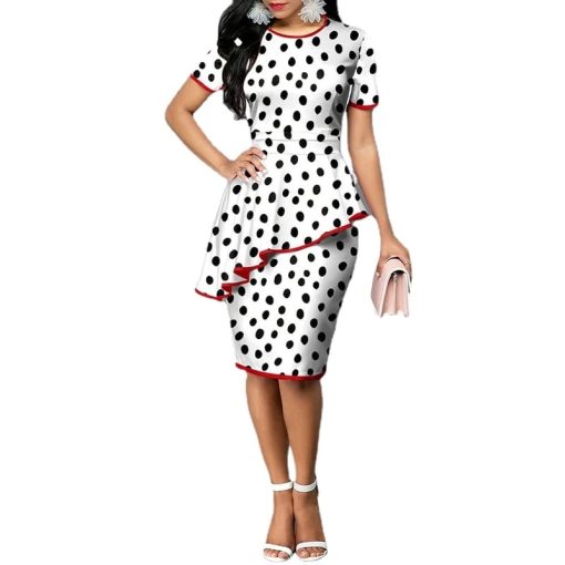 Robe mi-longue à pois pour femmes, patchwork irrégulier, volants, mince, taille haute, batterie con, robes crayon de soirée 1