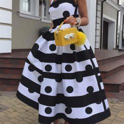 Uoozee-Robe à bretelles A-Line pour femmes, taille haute, col carré, licou, pois, été, nouveau, 2023 1
