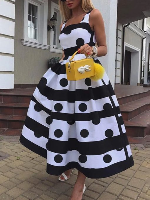 Uoozee-Robe à bretelles A-Line pour femmes, taille haute, col carré, licou, pois, été, nouveau, 2023 1
