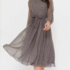 Eotvotee-Robe élégante à pois pour femmes, manches longues, col rond, robes mi-longues décontractées, robe de soirée à lacets en mousseline de soie, été 2023 1