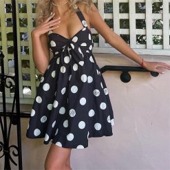 Mini robe dos nu rétro à pois pour femmes, robe dos nu, robe trapèze d'été, robe de soirée vintage, robe éducative 1