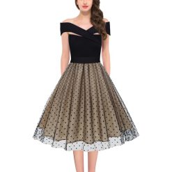 Robe Soirée Vintage Pois Élégante Rétro