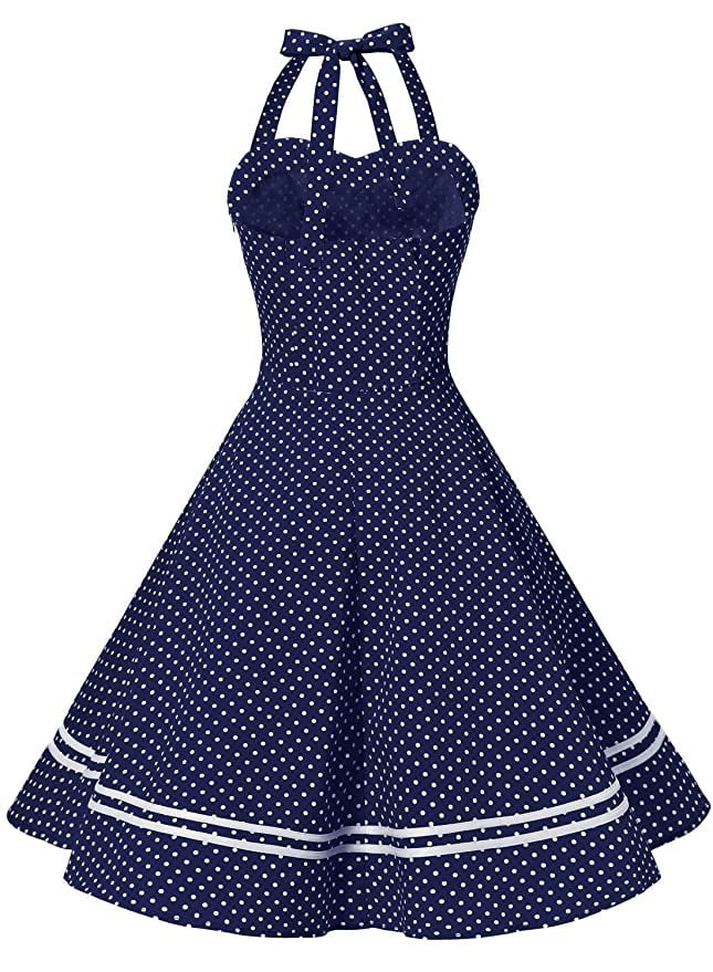 Robe de Soirée Sexy en Coton Rétro à Pois, Hepburn, Vintage des Années 50, Pin Up, Rockabilly, Style Marine, Été 2022 2