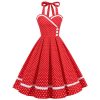 Robe de soirée mi-longue vintage, imprimé à pois, boutons, dos nu, sans manches, bretelles, sans bretelles, col licou, slim, été 1