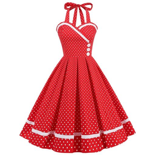 Robe de soirée mi-longue vintage, imprimé à pois, boutons, dos nu, sans manches, bretelles, sans bretelles, col licou, slim, été 1